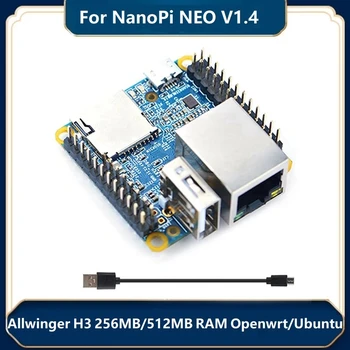 За Nanopi НЕО V1.4 256 MB ram Allwinger H3 Четириядрен Openwrt/LEDE/Ubuntu/Armbian Такса за разработка с комплекта кабели Micro-USB