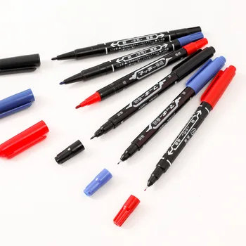 Водоустойчиви маркери за перманентната боя с двоен фитил, черни, сини, червени художествени маркери, студентски, училищни канцеларски материали за писане, подарък