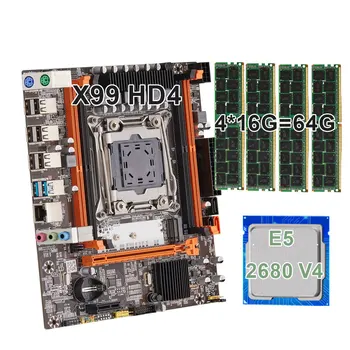 KEYIYOU X99H D4 Комплект дънна платка с процесор Xeon E5 2680 V4 LGA 2011-3 DDR4 64 GB (4 *16 GB) памет 2133 Mhz REG ECC RAM