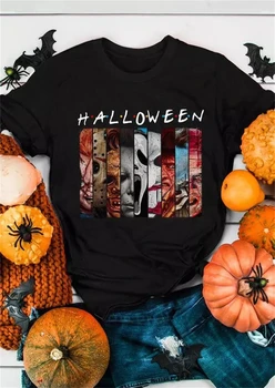 Тениска с изображение на филм на ужасите, черна тениска в стил Y2k, Естетичен женски съкратен топ в готически стил с букви, Градинска дрехи, реколта тениска с къс ръкав
