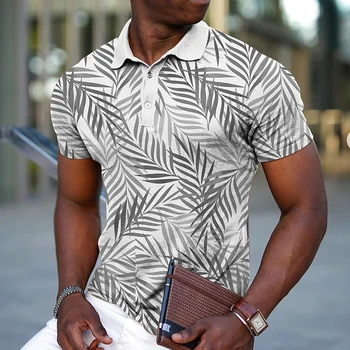 Риза с къси ръкави в хавайски стил, Риза за голф, Ежедневни Свободна тениска с принтом листа, впитывающая влагата, Градинска Мъжка риза с къси ръкави с ревера