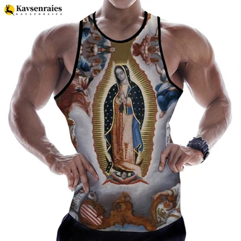 Guadalupe Virgin Mary Католическата мода Лято на Мъже, Жени 3D Тениски без ръкави Harajuku Самоличността на Плажни върхове с 3D принтом Тениски