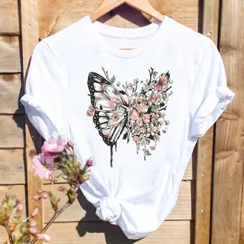 2023 Нова женска тениска с къс ръкав, Лятна свежа тениска с принтом Пеперуди, Благородна женска риза с къси ръкави