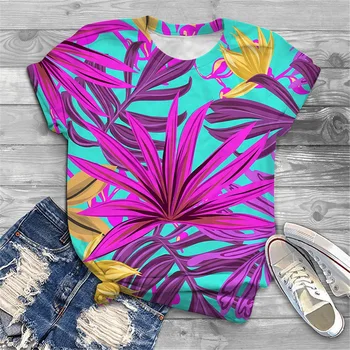 Лятна тениска с 3D принтом във формата на цвете на сърцето, Дамски модни тениски с цветен модел, Градинска облекло Оверсайз Y2k, Секси потници, тениски, Дамски дрехи за момичета