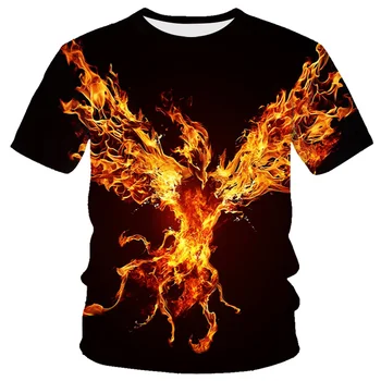 Лятна новост, мъжки тениски с 3D принтом Орел и пламъка на Финикс с животни, през цялата деколте, къс ръкав, много голяма тениска, топ