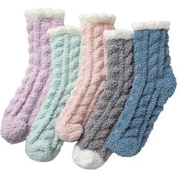 5 Двойки Комплект Меки Домашни Чорапи За Жените, Спящи, От Микрофибър, Пухкави Зимни Чорапи, Пантофи, Висококачествени Външни Домашни Чорапи В стил 