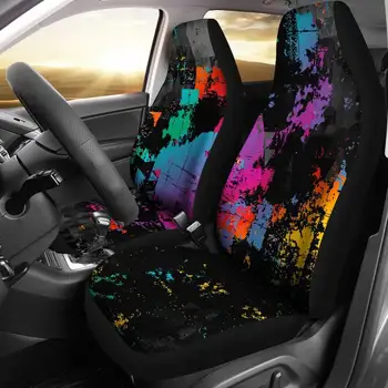 Чифт ярки покривала за автомобилни седалки, с абстрактно изкуство, 2 своята практика за предните седалките, Калъф за кола Протектор за автомобилни седалки, Автомобилен аксесоар