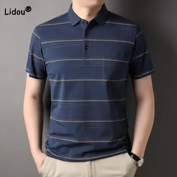 Модерен мъжки ежедневни блузи поло с принтом в бар, лятна мъжки дрехи 2023, Модни Удобна риза с къс ръкав копчета