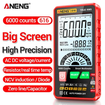 Мултицет ANENG 616 с цифров подсветка на големия екран, интелигентен 6000 броя, мини-тестер ac/dc за професионален електротехник