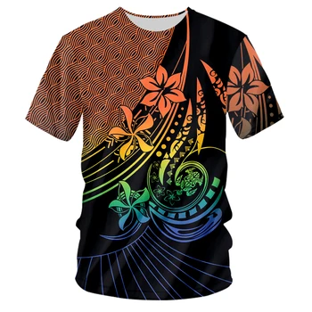 2023 Нова мъжка тениска с полинезийским 3D забавно принтом, къс ръкав, Ежедневни универсална модна двойка, хип-хоп, пънк, качествена риза с кръгло деколте