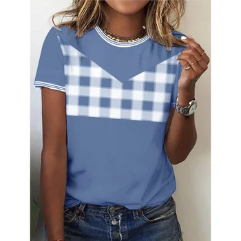 Лятна Дамска тениска с творчески минималистичен дизайн, блузи, тениски, Ежедневни Модерен Пуловер с къс ръкав, Дамски градинска облекло Оверсайз