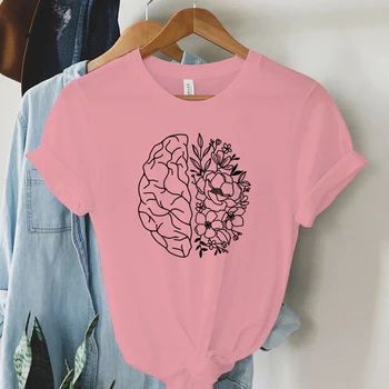 Дамски тениски с мозъци и цветя, Реколта тениски на 90-те години, Тениски в стил Харадзюку с графичен Дизайн, Лятна Дамски Градинска облекло, Модната марка Y2k, Топ, Тениски