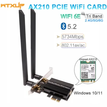 3000 Mbps Трехдиапазонная Безжична Настолна карта PCIe Intel AX210 802.11 ax 2,4 G/5 Ghz/6 Ghz Bluetooth 5,2 PCI Express WiFi 6E Адаптер
