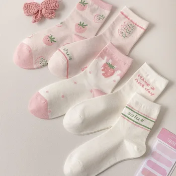 Дамски чорапи Four Seasons Розова серия, Чорапи със средна дължина, Мультяшные Сладки Чорапи с най-високо Берцем, Чорапи Академик стил, Дълги чорапи Calcetines