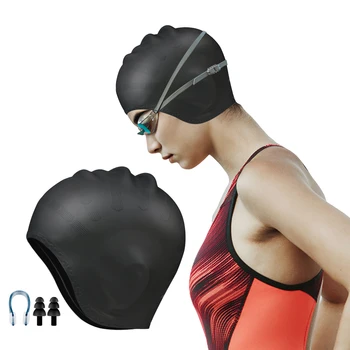 Съхранявайте на Сухо Дълга Коса С 3D Защита на Ушите, Водоустойчива Силиконова Шапочкой за плуване, Скоба за носа