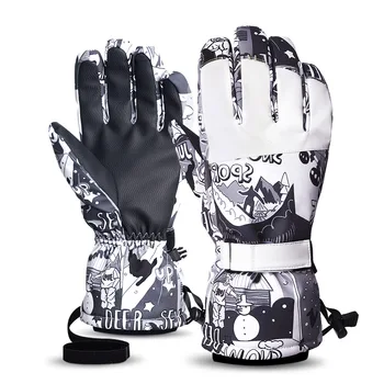 Ски ръкавици за мъже и жени през зимата, бяла изолация, колоездене, спортни ръкавици със сензорен екран, улични ръкавици с пет пръста