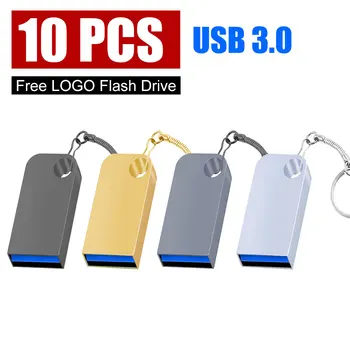 10 бр./лот, Супер Мини Метален USB 3.0 флаш памет, 128 GB, 64 GB, 32 GB, 16 GB, карта памет, сребрист метален U-диск, на USB-дръжка, безплатно лого