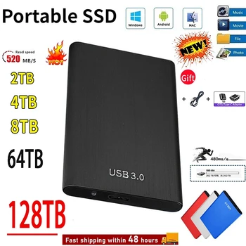 Външен твърд диск, USB 3.0, Портативни SSD-диск с интерфейс Disco Duro Externo, 2 TB, Високоскоростни твърди дискове, Type-C за лаптоп