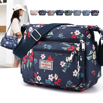 Висококачествена Найлонова дамска чанта, Модни и Ежедневни дамски чанта на рамото с цветя модел, пазарска чанта с множество джобове за момичета
