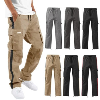 Мъжки панталони-карго за бягане, ежедневни тактически панталони в стил милитари с много джобове, шарени панталони в контрастен цвят с завязками