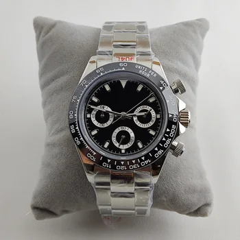 Корпус VK63, мъжки часовник, кварцов часовник, хронометър, циферблат във формата на панда, корпус от неръждаема стомана, кварцов механизъм VK63, 39 мм