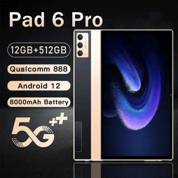 Таблет Pad 6 Pro Android 12 10,1 инча Qualcomm 888 16 GB + 512 GB 120 Hz Екран 8000 ма Две SIM карти Оригинални Таблети PC