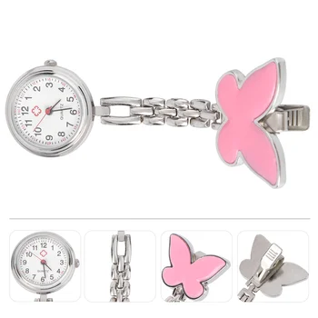 Форма на Джобен часовник за жени, Метална брошка за медицинска сестра, фелдшер, медицинска брошка-ключодържател дамски модни часовници (розови)