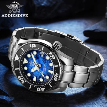 ADDIESDIVE Часовници за гмуркане От неръждаема стомана Diver Watch 200M C3 Суперсветящиеся спортен часовник от неръждаема стомана Механичен мъжки часовник