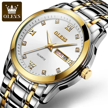 OLEVS, модерен мъжки кварцови часовници, Най-добрата марка за Луксозни Спортни, от неръждаема Стомана, водоустойчив, Дата на седмица, Мъжки ръчен часовник Relogio Masculino