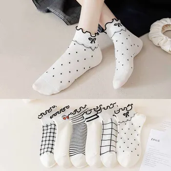 Дамски чорапи от памук с къса средна тръба, Пролет-лято абсорбиращи чорапи дишащи, японски-мил стил 