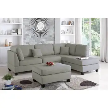 Модерен секционни диван от 3 теми сив цвят