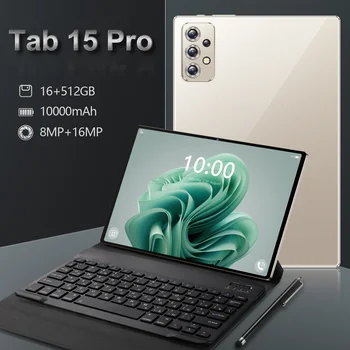 2023 Android Таблет Tab 15 Pro с 10,1-инчов Глобалния таблет С клавиатура 5G Wifi Таблети 16G + 512GB Tablet PC За работа в Google Play
