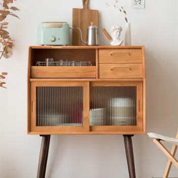Модерен кухненски шкаф с дървена ламперия за кухненски мебели, Креативни Дизайнерски шкафове за дома с като за съхранение