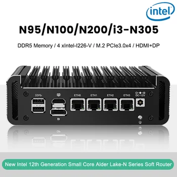 Intel 12-то поколение Alder Lake i3 N305 8 Core в n100 N200 DDR5 4800 Mhz 4xi226-V 2,5 G Безвентиляторный Софтуерен Рутер Proxmox Host Firewall Mini PC