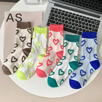 1 Чифт Женски Чорапи, Пролет-Есен, памучни чорапи в ярки цветове, Нестандартен, Модерен Сладки Дишащи Дамски къси чорапи в стил Харадзюку