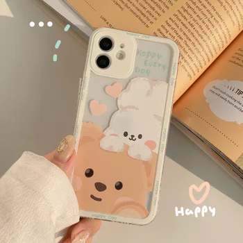 3D щастливият заек мечка силикон cartoony калъф за iphone 11 12 14 15 pro mini max 13 promax 7 8 plus x xr xsmax сладък калъф за вашия телефон