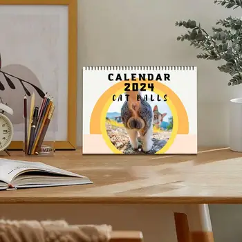 Календар с дупки от котки в 2024 година Очарователни фигурки на котки с планер празно пространство За създаване на творчески месечен календар котки