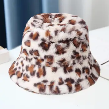 Плюшен панама, стилни топли зимни рибарски шапки за жени, леопардовый принт, Ветрозащитный Регулируема прическа за улицата, Регулируема