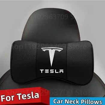2 елемента Автомобилни Възглавница за Шията Tesla Model 3 X S Y Автомобилни Аксесоари Кожена Облегалка на Седалката Възглавница За Шията Tesla Model Y 2023 Автомобилни Аксесоари