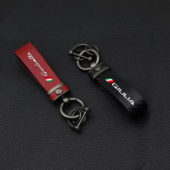 Висококачествен Кожен Кола Ключодържател с Въртящи се На 360 Градуса Пръстени Във Формата на Подкова За ключове Alfa Romeo Sportiva Giulia Giulietta Spider key Ring