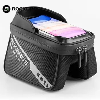 Официалната предната велосипедна чанта Rockbros, светоотражающая чанта с чувствителен сензорен екран, 1Л, двоен цип, отделна чанта за съхранение на МТВ Велосипед