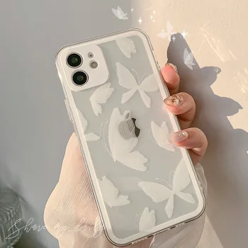Бяла пеперуда, сладък cartoony мек силикон прозрачен калъф за телефон iphone x xr xsmax 11 12 mini pro 13 max 8 7 plus, калъф-обвивка