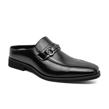 Мъжки Черни обувки без закопчалка, кожени Модни Ежедневни сватбени Лоферы С кръгло бомбе, однотонная ежедневни обувки за парти