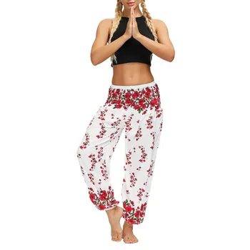 Дамски модни свободни панталони с флорални принтом, панталони за йога