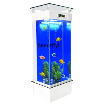 Малък аквариум за дневна, битова смяна на вода, правоъгълен открит аквариум за риби, супер бяло стъкло, вертикално