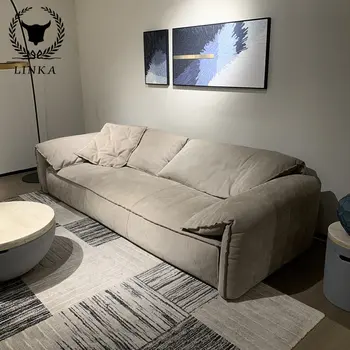 Италиански модерен минималистичен дизайн, голям и малък хол кожа диван италиански мебели за всекидневната