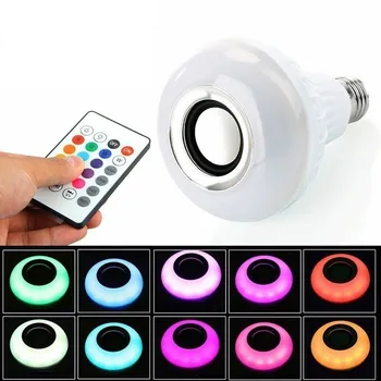 Led музикална крушка с вграден високоговорител, Bluetooth Безжична интелигентна крушка с дистанционно управление, като цвят на речта RGB