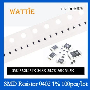 SMD резистор 0402 1% 33K 33,2 K 34K 34,8 K 35,7 K 36K 36,5 K 100 бр./лот микросхемные резистори 1/16 W 1.0 mm * 0,5 мм