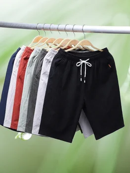 Памук, ленени шорти за мъже, летни основни къси мъжки панталони, Корейски плътно прилепнали спортни универсални модни плажни къси панталони за мъже, Безплатна доставка
