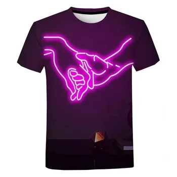 Лятна Нова 3D Цветен Неон Тениска с Графити, Модни Модерен Мъжки и Дамски Тениска Оверсайз, Ежедневни Свободна Тениска